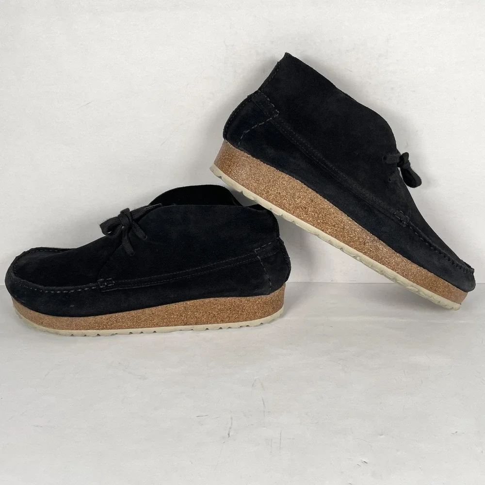 Birkenstock Maidan Chukka Boots Mens Size 12 Black Suede Moc Toe Cork Shoes